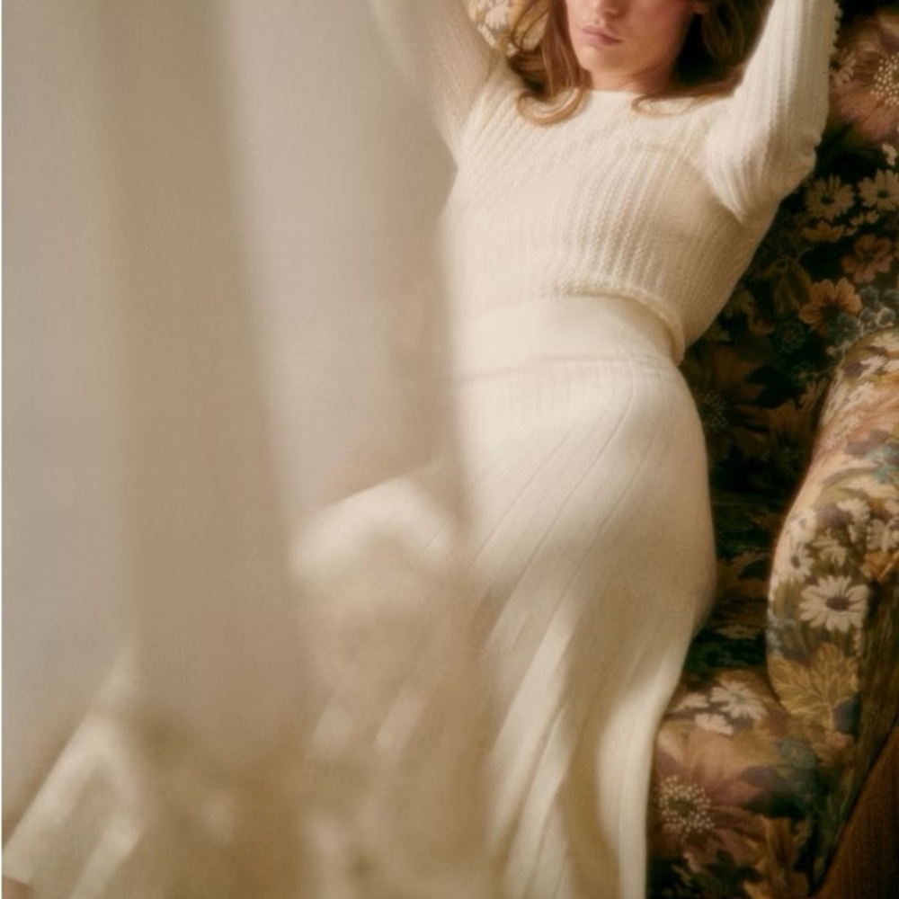 Sezane Cream Ribbed Midi Dress - Picture 10 of 11